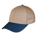 Low Crown Cotton Twill 6 Panel Mesh Baseball Trucker Hats Caps-NAVY/KHAKI-