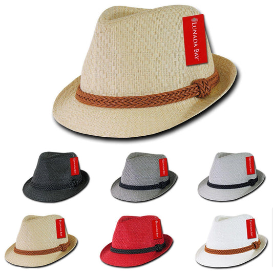 Lunada Bay Paper Straw Fedora Braided Hatband Caps Hats Paper Straw Unisex-Black-Small/Medium-