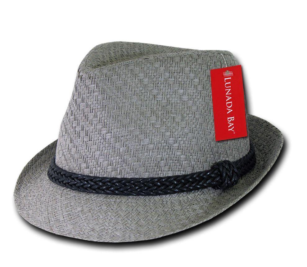 Lunada Bay Paper Straw Fedora Braided Hatband Caps Hats Paper Straw Unisex-Dark Grey-Small/Medium-