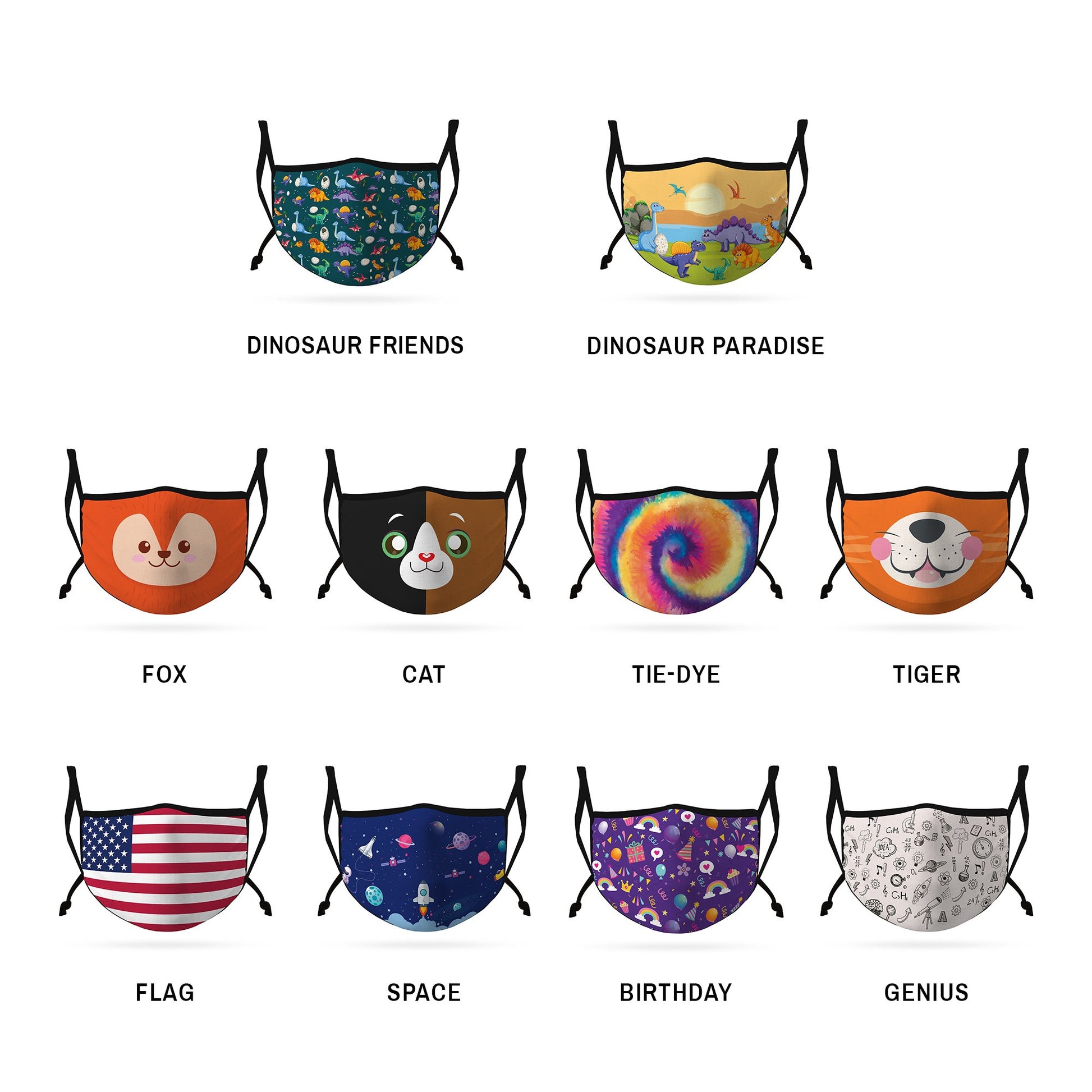 Cute Face Masks for Kids Child Adjustable Boys Girls Ages 3 to 9 Cotton Poly Washable Reusable 2 Layer Pocket Filter-Birthday-