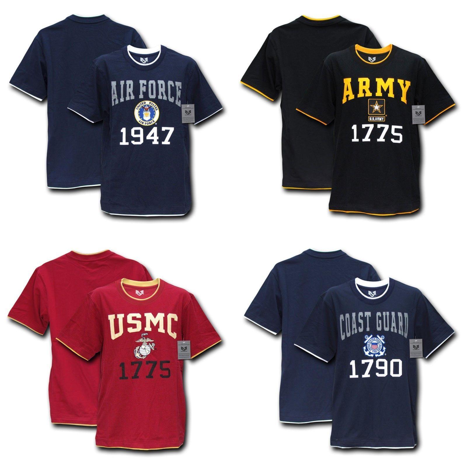 Military Air Force Army Marines USmc Coast Guard Pitch Double Layer Tee T-Shirts-Air Force - Navy-Regular-Small