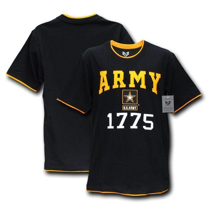 Military Air Force Army Marines USmc Coast Guard Pitch Double Layer Tee T-Shirts-Army - Black-Regular-Small