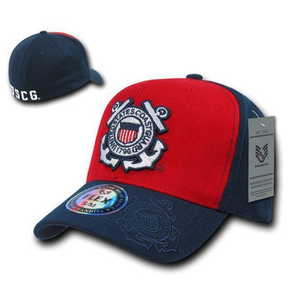 Rapid Dominance Military Air Force Marines Navy Army Coast Guard Flex Baseball Hats Caps-Coast Guard - Red / Navy-S/M-