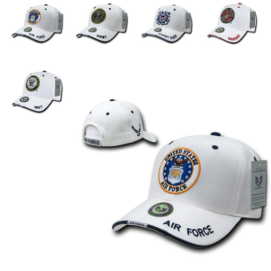 Military Air Force Marines Navy Army Coast Guard Sandwich Ball Hats Caps-Air Force-White-