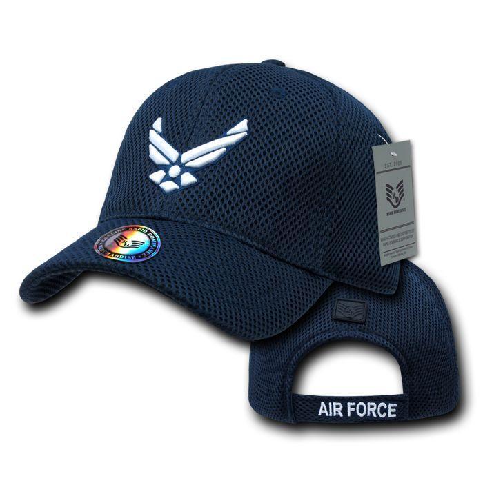 Military Army Air Force Navy Marines Coast Guard Mesh Baseball Hats Caps-Air Force Wing - Navy-