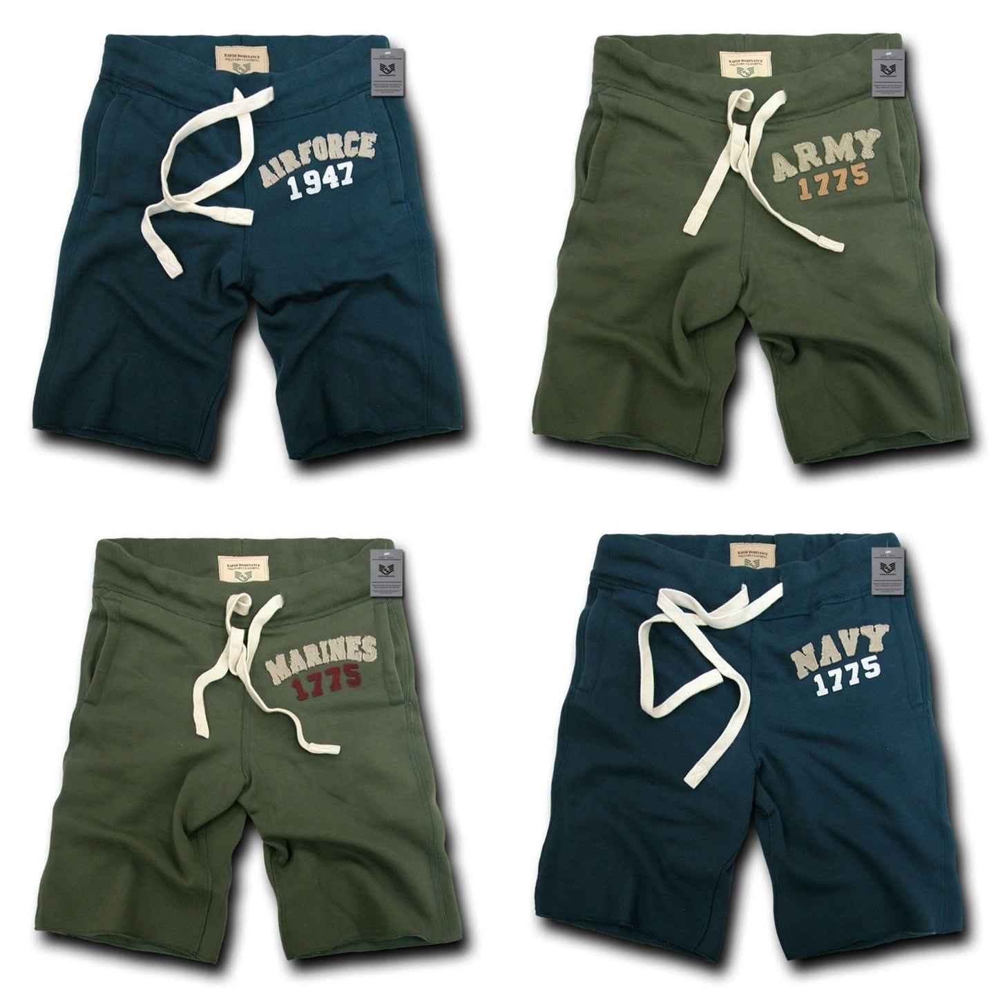 Rapid Dominance Brand US Army Air Force Navy Marines Military Logo Fleece Training Shorts-Small-Air Force - Navy-