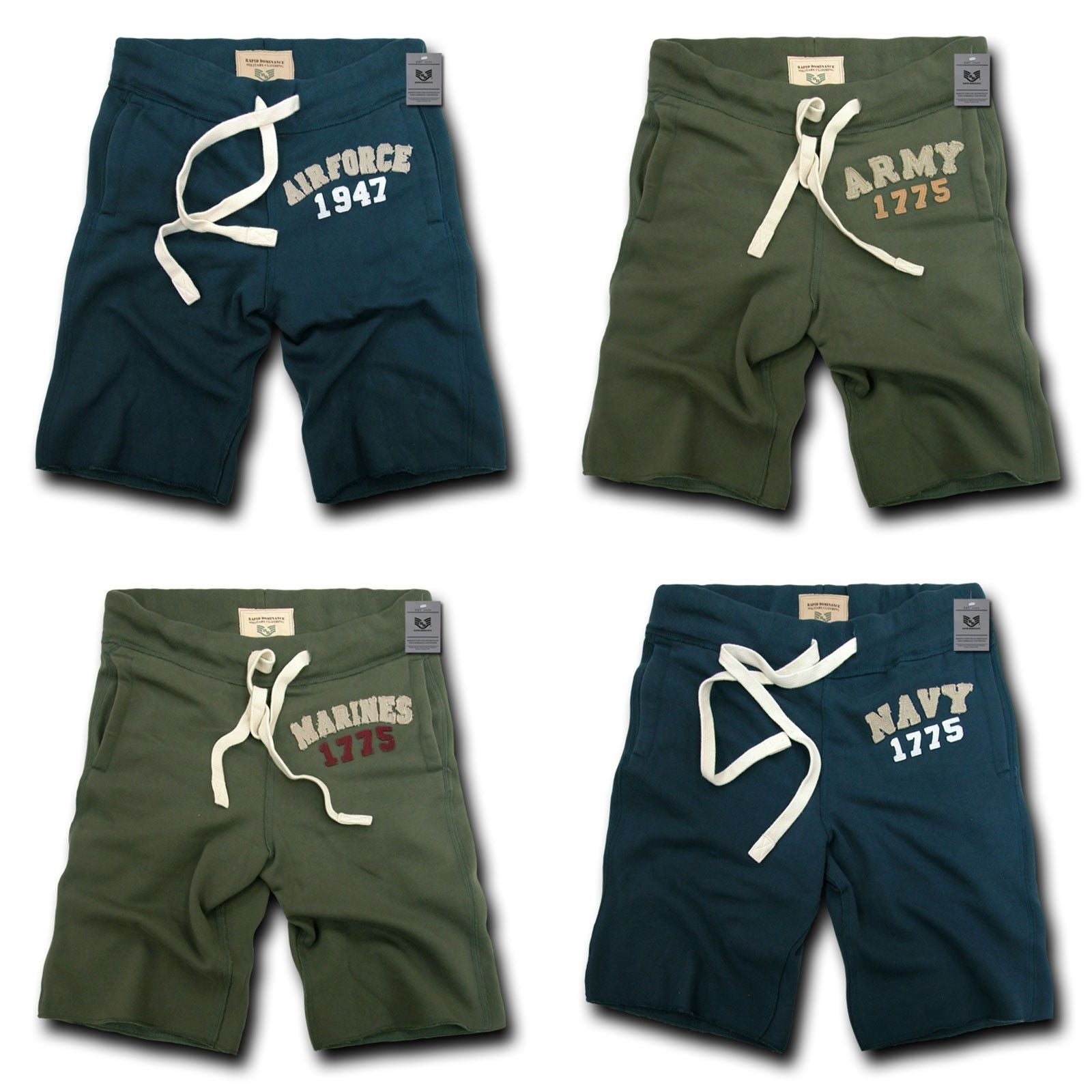 Rapid Dominance Brand US Army Air Force Navy Marines Military Logo Fleece Training Shorts-Small-Air Force - Navy-