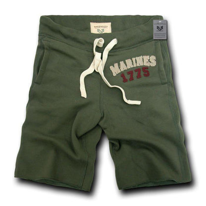 Rapid Dominance Brand US Army Air Force Navy Marines Military Logo Fleece Training Shorts-Small-Marines - Olive-