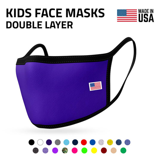 Kids Face Mask for Boys Girls Children Cotton Cloth Double Layer Masks Washable Reusable age 3 to 7 Made in USA-Blue-