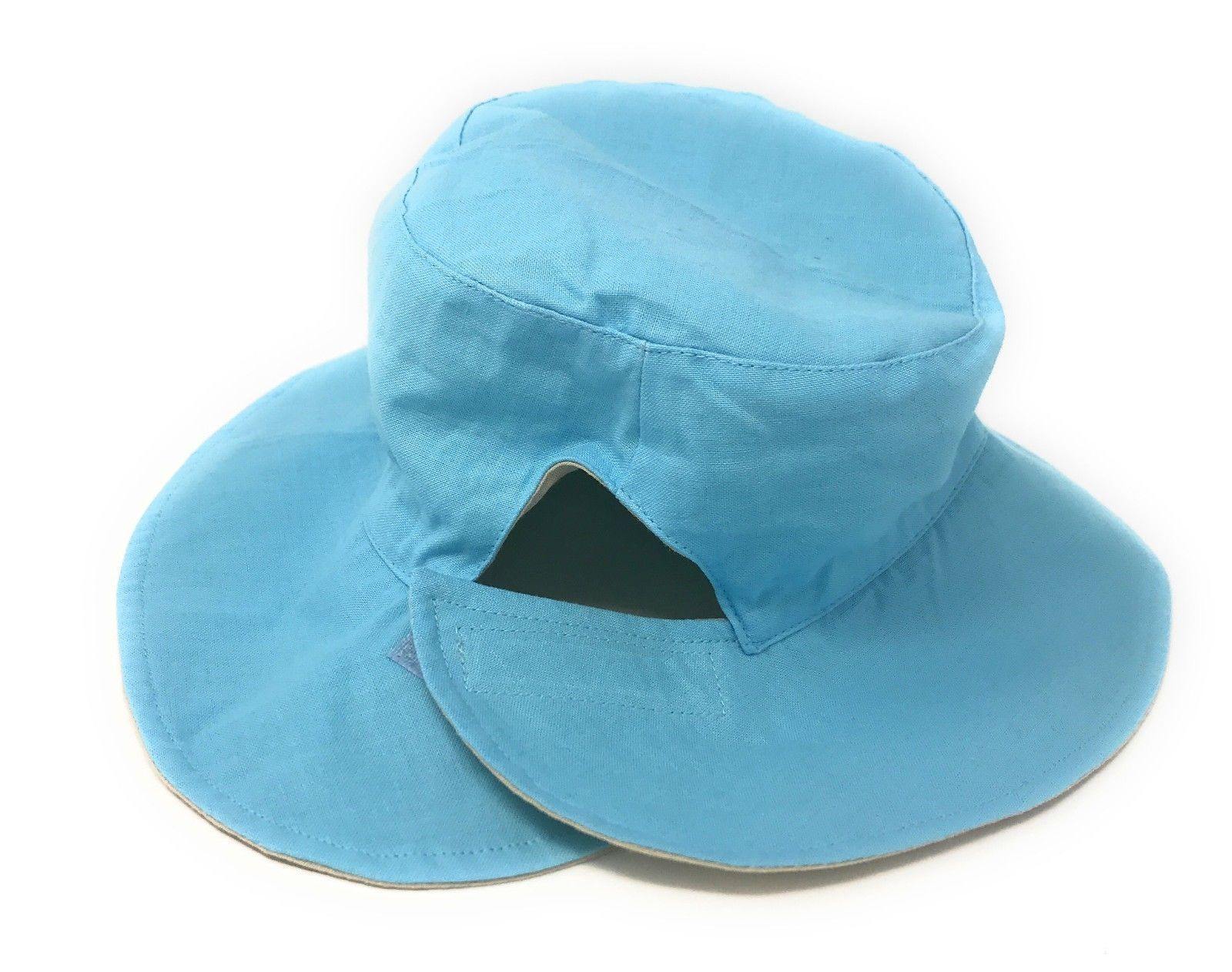 Cotton Ponytail Bucket Caps Hats Reversible Summer Women's Summer Beach Sun Hat-LT.PINK/IVORY-