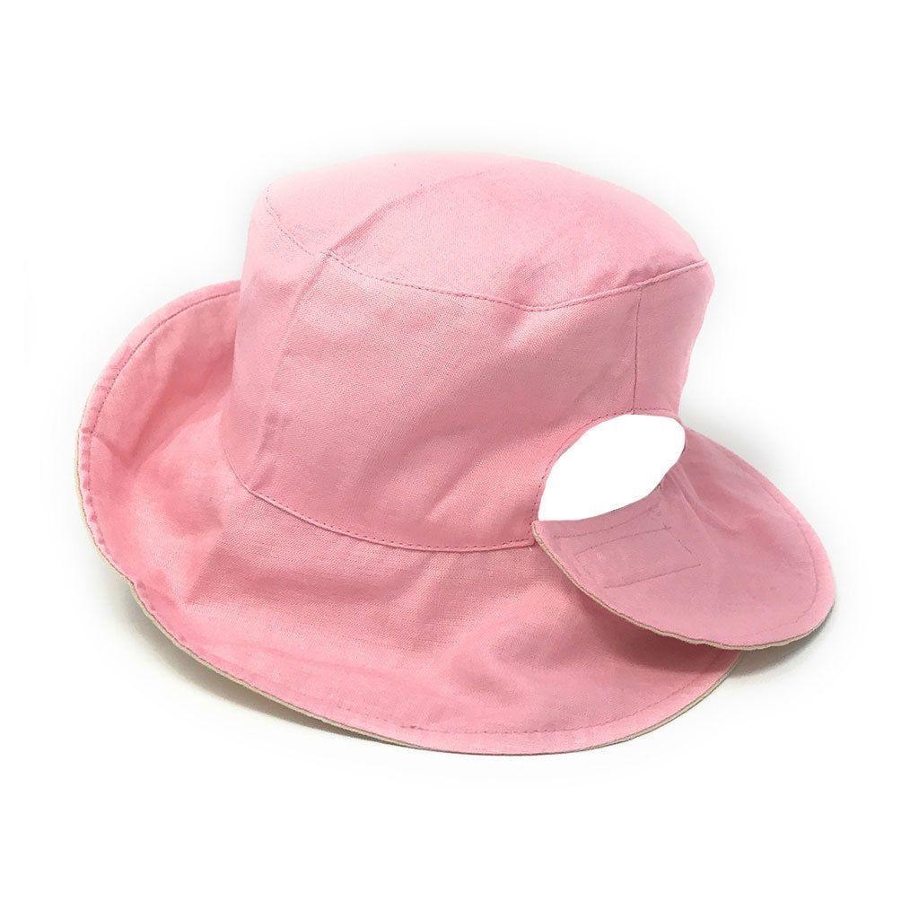 Cotton Ponytail Bucket Caps Hats Reversible Summer Women's Summer Beach Sun Hat-LT.PINK/IVORY-