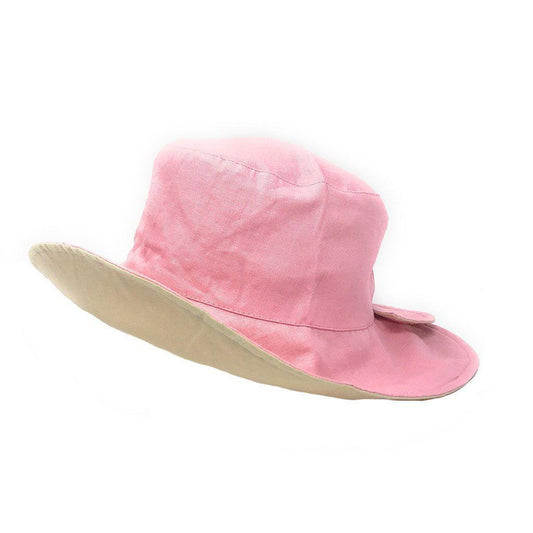 Cotton Ponytail Bucket Caps Hats Reversible Summer Women's Summer Beach Sun Hat-LT.PINK/IVORY-