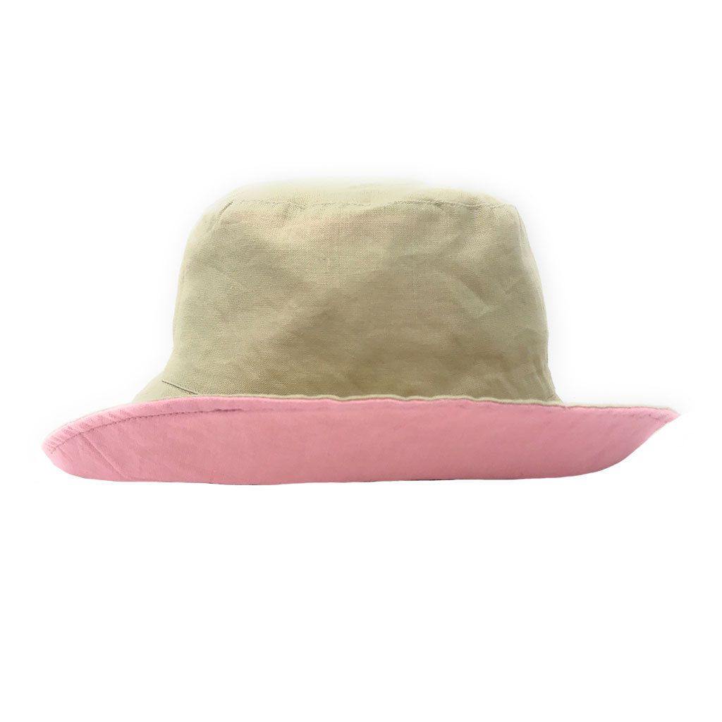 Cotton Ponytail Bucket Caps Hats Reversible Summer Women's Summer Beach Sun Hat-LT.PINK/IVORY-