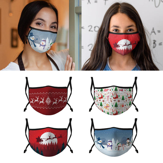 Casaba 4 Pack Face Masks Cute Holiday Christmas Fun Cotton Adjustable Washable Reusable-Adult-