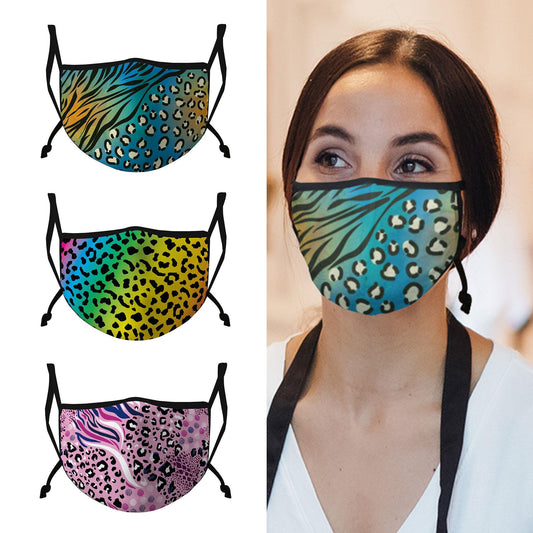 Casaba 3 Pack Face Masks Animal Leopard Prints Fashion Cotton Poly Adjustable Washable Reusable Double Layer Pocket Filter-
