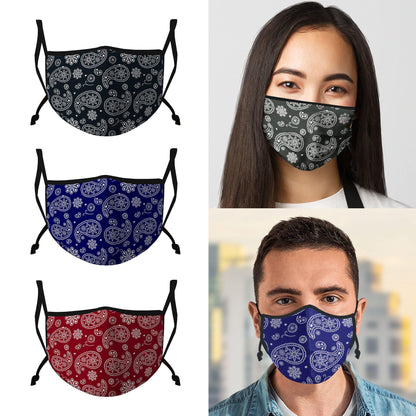Casaba 3 Pack Paisley Print Face Masks Unisex Fashion Cotton Poly Adjustable Washable Reusable Double Layer Pocket Filter-