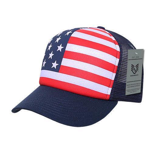 Patriotic American USA Flag Full Print Classic Foam Mesh Trucker Caps Hats-