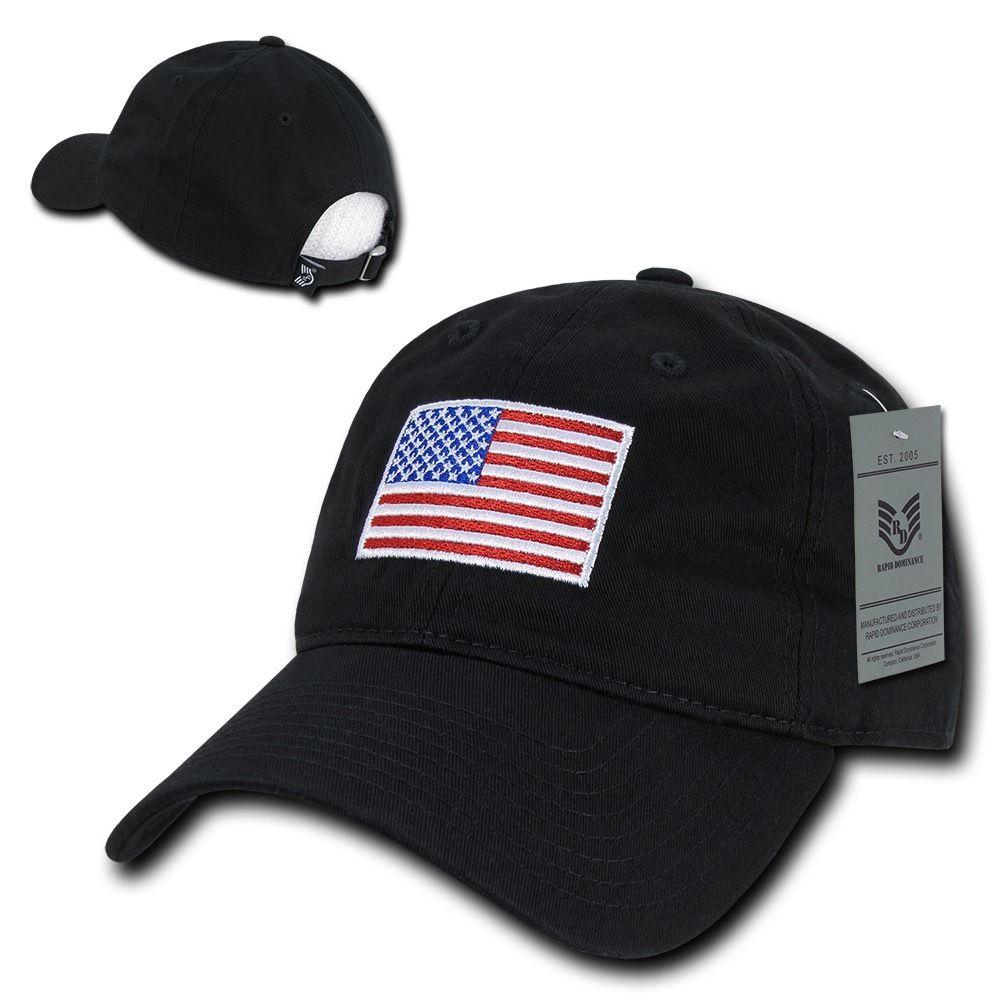 Patriotic USA American Flag Embroidered Relaxed Polo Baseball Dad Caps Hats-Black-