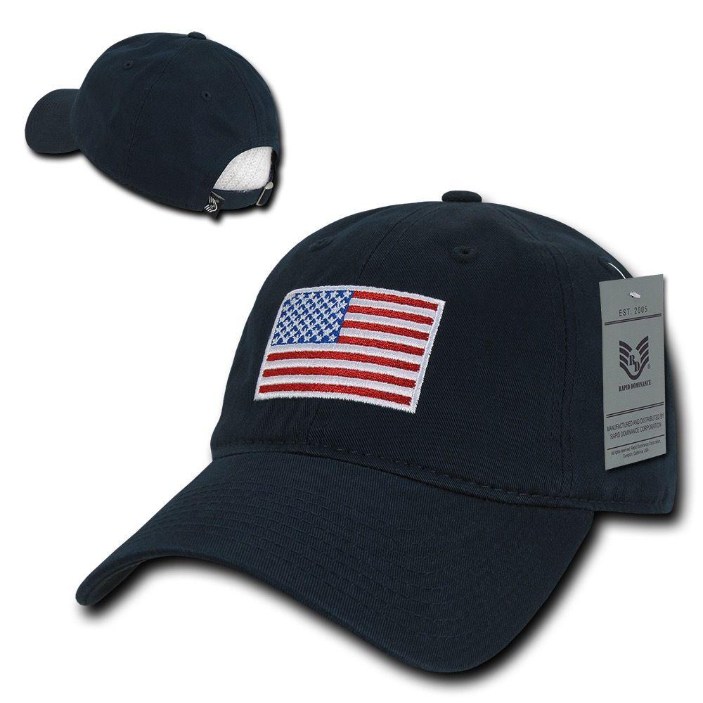 Patriotic USA American Flag Embroidered Relaxed Polo Baseball Dad Caps Hats-Black-