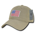 Patriotic USA American Flag Embroidered Relaxed Polo Baseball Dad Caps Hats-Khaki-