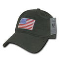 Patriotic USA American Flag Embroidered Relaxed Polo Baseball Dad Caps Hats-Olive-