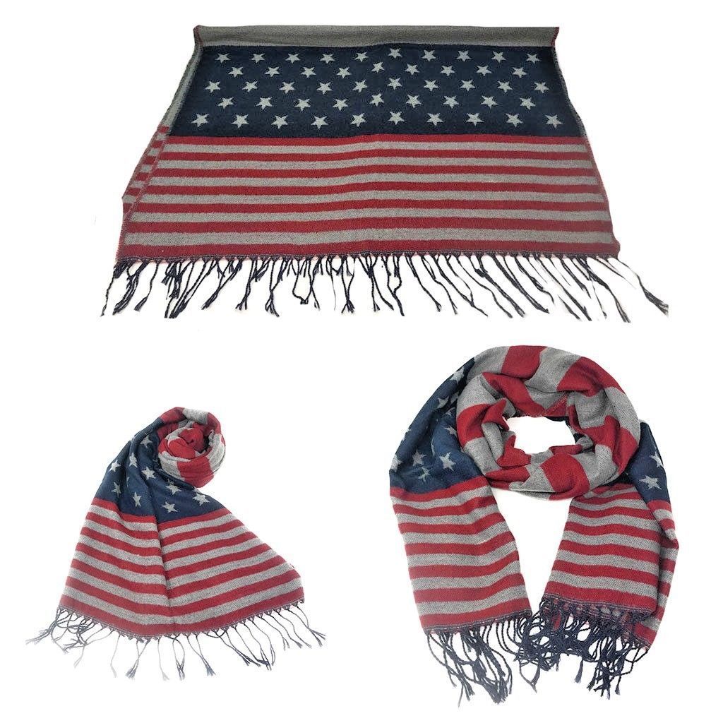 Patriotic USA American Flag Red White Scarf Scarves Shawl Wrap Textured-