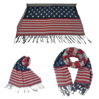 Patriotic USA American Flag Red White Scarf Scarves Shawl Wrap Textured-