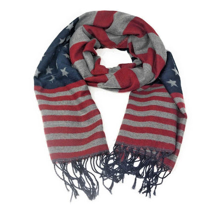 Patriotic USA American Flag Red White Scarf Scarves Shawl Wrap Textured-