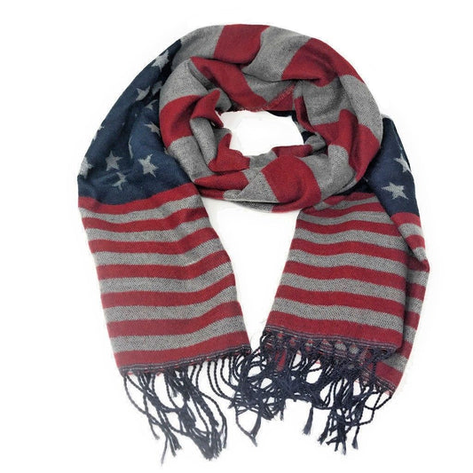 Patriotic USA American Flag Red White Scarf Scarves Shawl Wrap Textured-