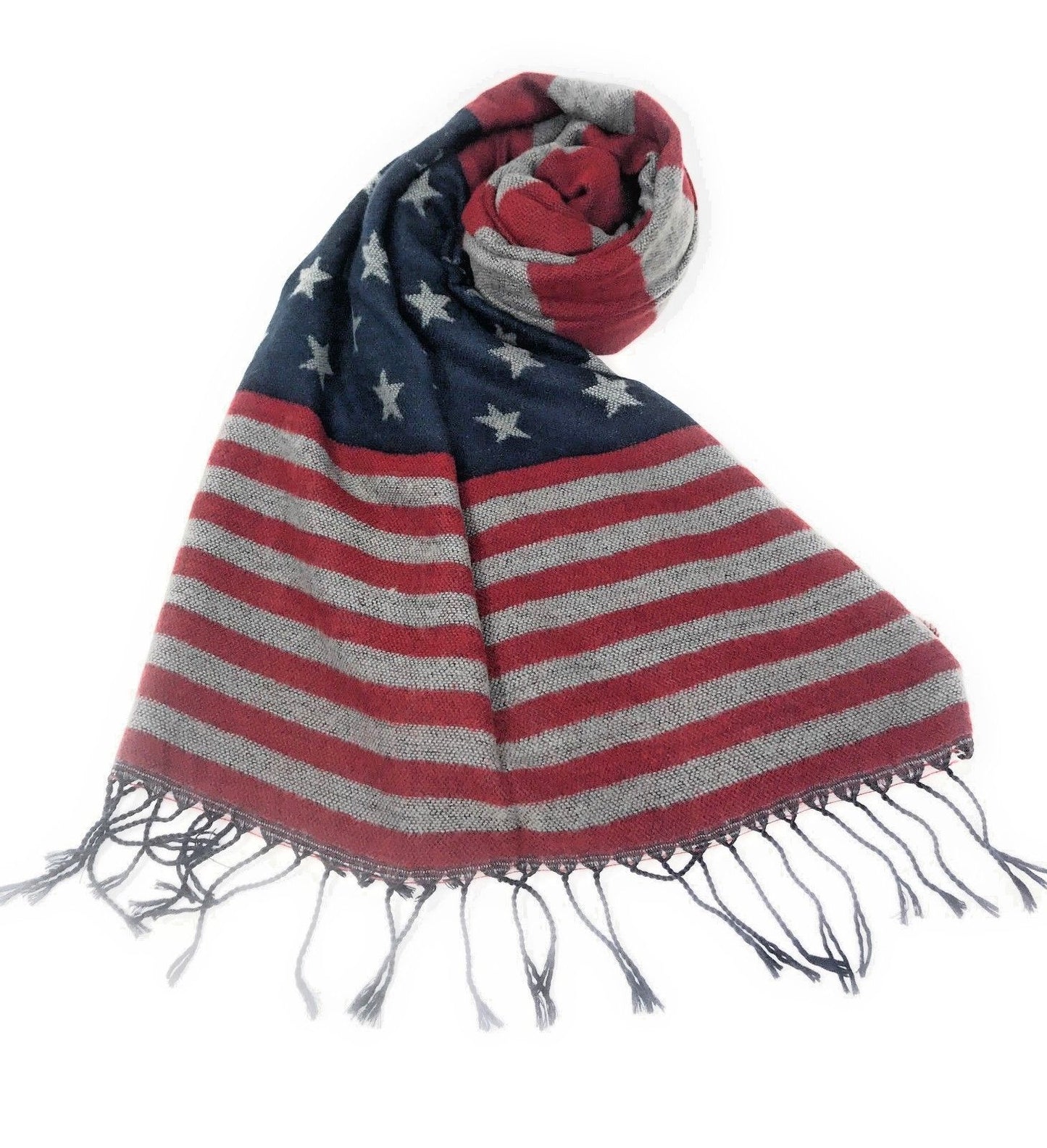 Patriotic USA American Flag Red White Scarf Scarves Shawl Wrap Textured-
