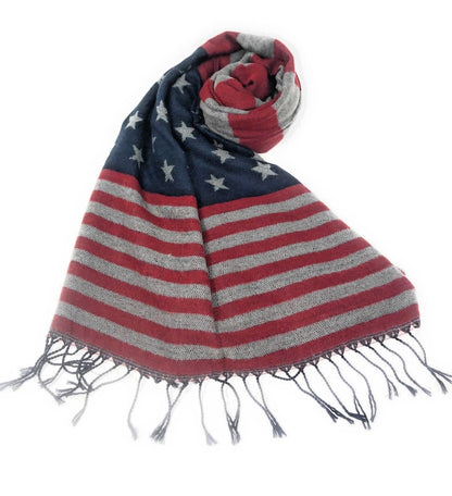 Patriotic USA American Flag Red White Scarf Scarves Shawl Wrap Textured-