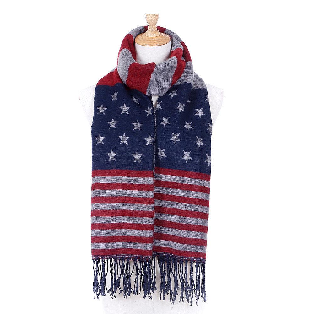 Patriotic USA American Flag Red White Scarf Scarves Shawl Wrap Textured-