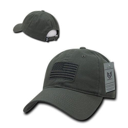 Patriotic USA American Team Tonal Flag Washed Cotton Polo Dad Caps Hats-Black-