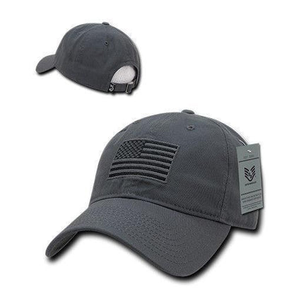 Patriotic USA American Team Tonal Flag Washed Cotton Polo Dad Caps Hats-Black-