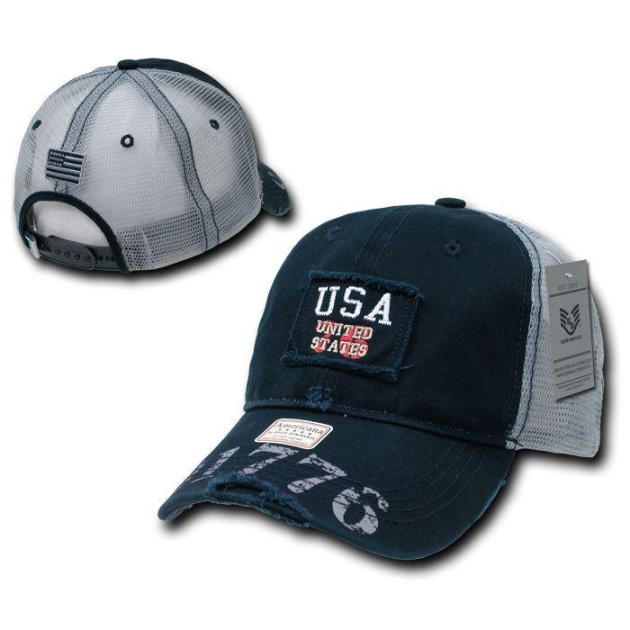 Patriotic USA Flag 1776 America Vintage Feel Distressed Baseball Dad Caps Hats-Stone - Cambridge-