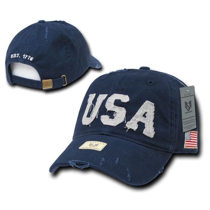 Patriotic USA Flag 1776 America Vintage Feel Distressed Baseball Dad Caps Hats-Stone - Cambridge-