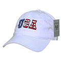 Patriotic USA Flag Embroidered Relaxed Cotton Polo Baseball Dad Caps Hats-White-