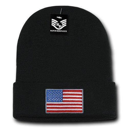 Patriotic USA Flag Thin Blue Line Knit Beanies Acrylic Winter Olympics Long Cuff-Red/White/Blue Flag-