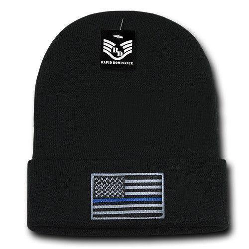 Patriotic USA Flag Thin Blue Line Knit Beanies Acrylic Winter Olympics Long Cuff-Red/White/Blue Flag-