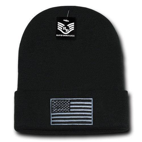 Patriotic USA Flag Thin Blue Line Knit Beanies Acrylic Winter Olympics Long Cuff-Red/White/Blue Flag-