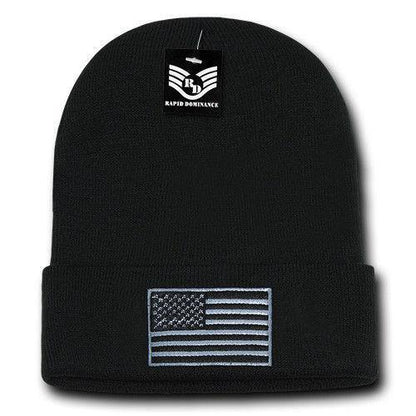 Patriotic USA Flag Thin Blue Line Knit Beanies Acrylic Winter Olympics Long Cuff-Red/White/Blue Flag-
