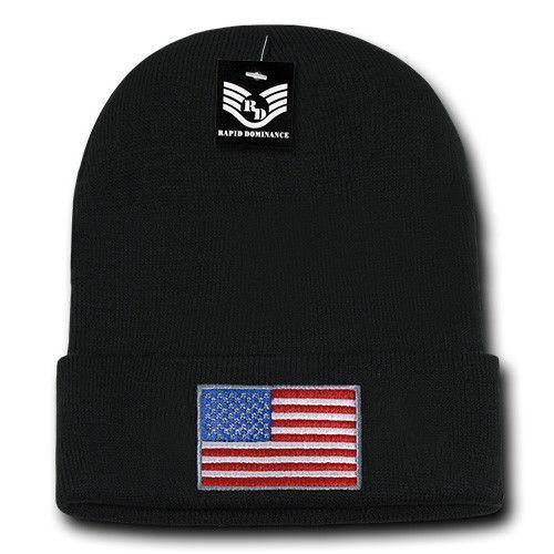 Patriotic USA Flag Thin Blue Line Knit Beanies Acrylic Winter Olympics Long Cuff-Red/White/Blue Flag-