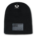Patriotic USA Flag Thin Blue Line Knit Beanies Acrylic Winter Short Cuff Unisex-Black Tonal Flag-