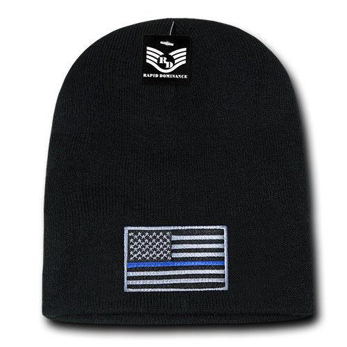 Patriotic USA Flag Thin Blue Line Knit Beanies Acrylic Winter Short Cuff Unisex-Red/White/Blue Flag-