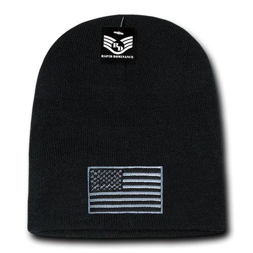 Patriotic USA Flag Thin Blue Line Knit Beanies Acrylic Winter Short Cuff Unisex-Red/White/Blue Flag-