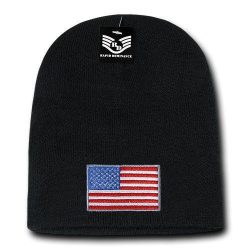 Patriotic USA Flag Thin Blue Line Knit Beanies Acrylic Winter Short Cuff Unisex-Red/White/Blue Flag-