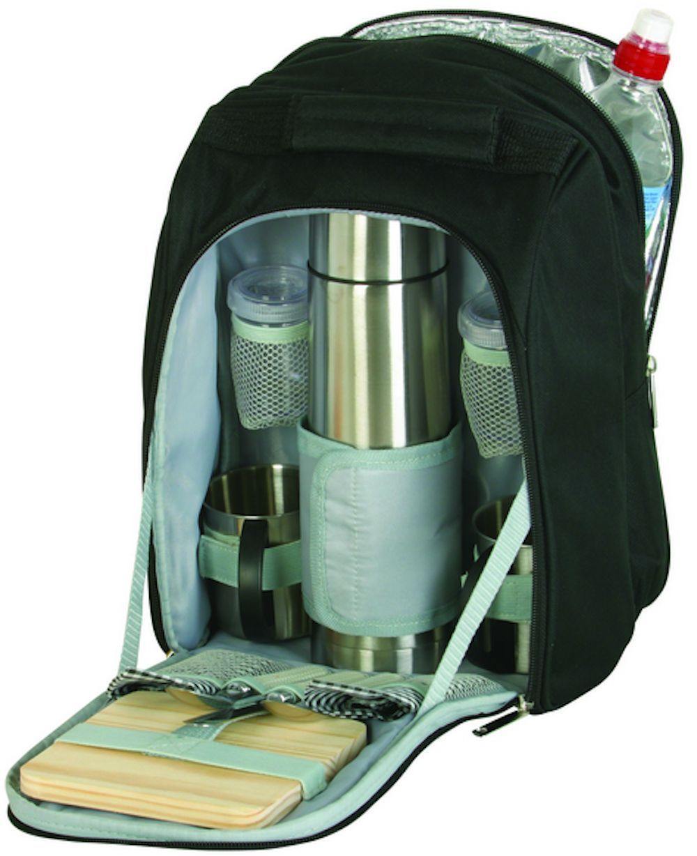Picnic Coffee Travel Bag Set For Two People Mugs Forks Stainless Steel Thermos-