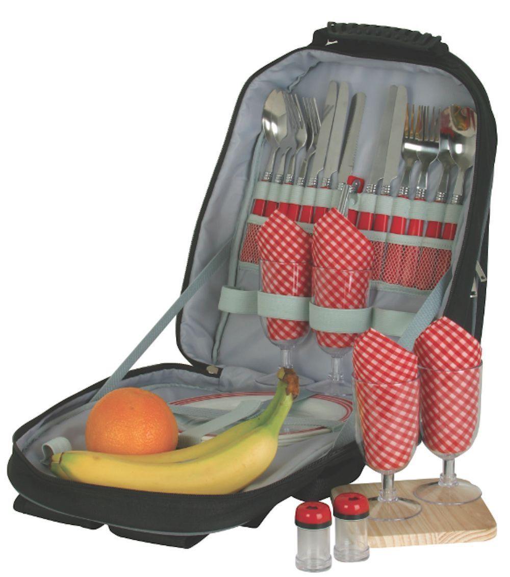 Picnic Travel Backpack Bag Carry Case Set For Four Cutlery Carving Board Plate-