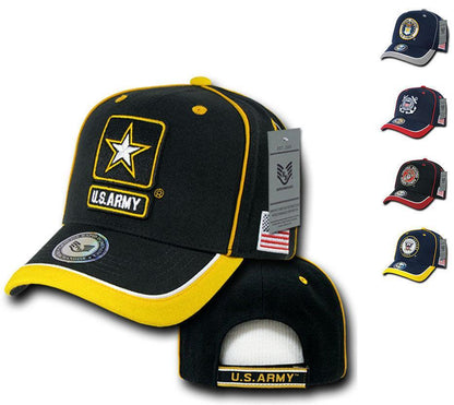 Piped Military Air Force Army Marines Navy USA Flag Patriotic Baseball Hats Caps-Air Force - Navy/Grey-