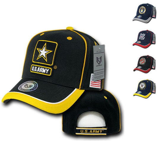 Piped Military Air Force Army Marines Navy USA Flag Patriotic Baseball Hats Caps-Air Force - Navy/Grey-